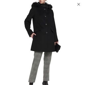 DKNY Faux Fur -Trimmed Wool Blend Coat
